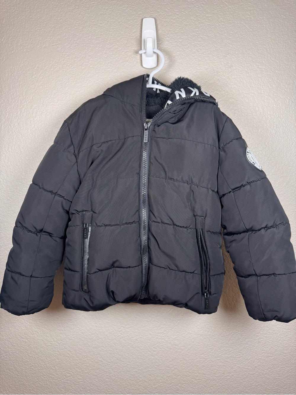 DKNY Donna Karen Black Quilted Kids Puffer Jacket with Hood